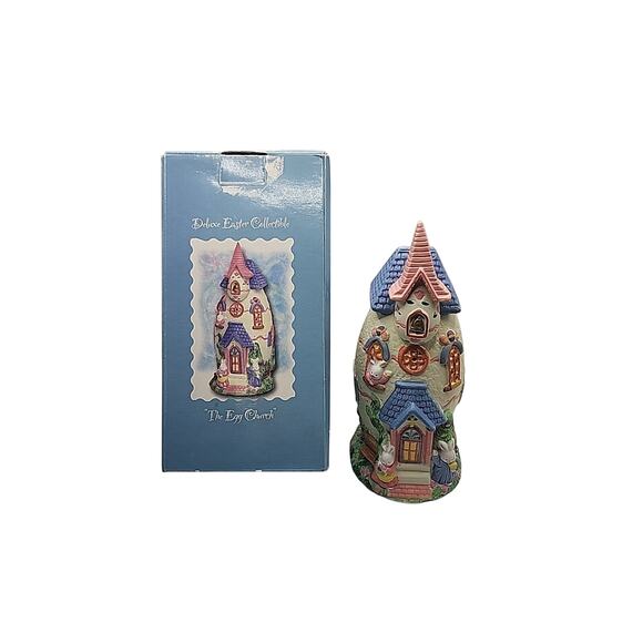 Vtg Deluxe Easter Collectible Egg Church Porcelain House Bunny Spring Hand Paint - Picture 1 of 13